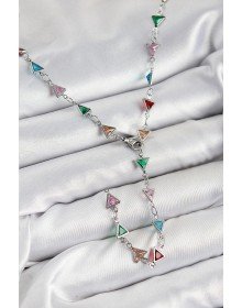 Pirinç Renkli Zirkon Taşlı Üçgen Model Gümüş Renk Kadın Y Kolye