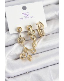Pirinç Zİrkon Taşlı Geometrik Model Gold Renk 3'lü Kadın Küpe