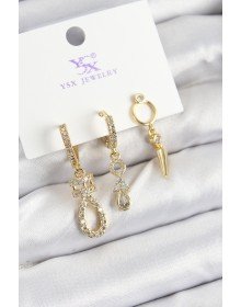 Pirinç Zİrkon Taşlı Sallantılı Model Gold Renk 3'lü Kadın Küpe