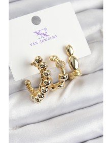 Pirinç Zİrkon Taşlı Halka Model Gold Renk 3'lü Kadın Küpe