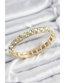 Pirinç Zirkon Taşlı Kare Model Gold Renk Lastikli Kadın Bileklik