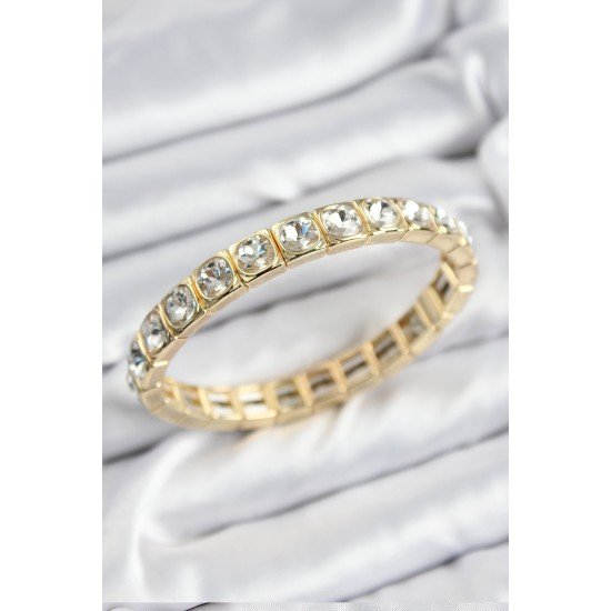 Pirinç Zirkon Taşlı Kare Model Gold Renk Lastikli Kadın Bileklik