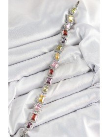 Pirinç Karışık Zirkon Taşlı Baget Model Gümüş Renk VIP Seri Kadın Bileklik