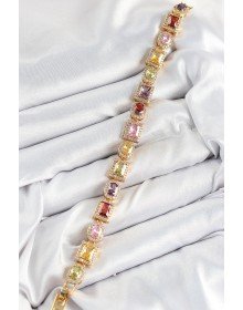 Pirinç Karışık Zirkon Taşlı Baget Model Gold Renk VIP Seri Kadın Bileklik