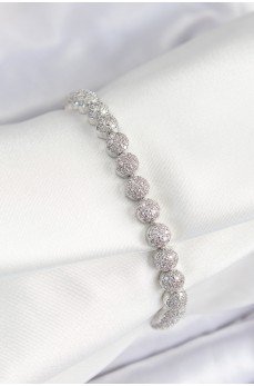 Pirinç Zirkon Taşlı Yarım Topcuk Model Gümüş Renk VIP Seri Kadın Bileklik