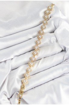 Pirinç Zirkon Taşlı Yonca Baget Model Gold Renk VIP Seri Kadın Bileklik