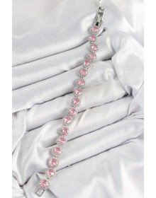 Pirinç Pembe Zirkon Taşlı Daire Baget Model Gümüş Renk VIP Seri Kadın Bileklik