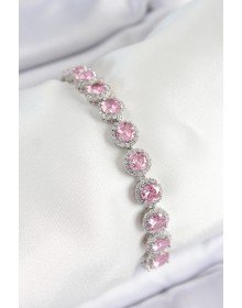 Pirinç Pembe Zirkon Taşlı Daire Baget Model Gümüş Renk VIP Seri Kadın Bileklik