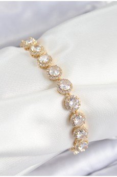 Pirinç Zirkon Taşlı Daire Baget Model Gold Renk VIP Seri Kadın Bileklik