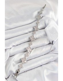 Pirinç Zirkon Taşlı Yonca Model Gümüş Renk VIP Seri Kadın Bileklik