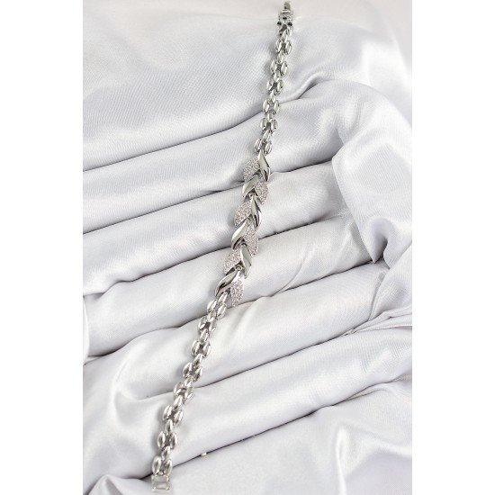 Pirinç Zirkon Taşlı Balık Kuyruğu Model Gümüş Renk Kadın Bileklik