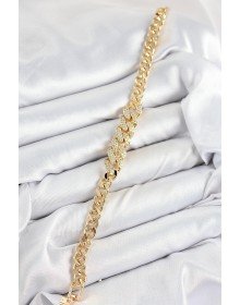 Pirinç Zirkon Taşlı Küba Zincir Model Gold Renk Kadın Bileklik