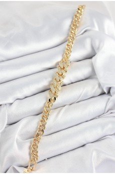 Pirinç Zirkon Taşlı Küba Zincir Model Gold Renk Kadın Bileklik Pirinç Zirkon Taşlı Küba Zincir Model Gold Renk Kadın Bileklik