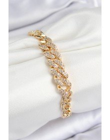 Pirinç Zirkon Taşlı Küba Zincir Model Gold Renk Kadın Bileklik