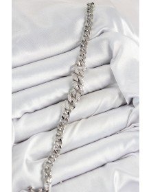 Pirinç Zirkon Taşlı Küba Zincir Model Gümüş Renk Kadın Bileklik