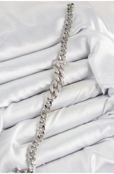 Pirinç Zirkon Taşlı Küba Zincir Model Gümüş Renk Kadın Bileklik Pirinç Zirkon Taşlı Küba Zincir Model Gümüş Renk Kadın Bileklik