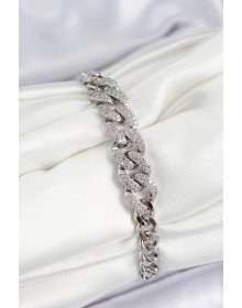 Pirinç Zirkon Taşlı Küba Zincir Model Gümüş Renk Kadın Bileklik