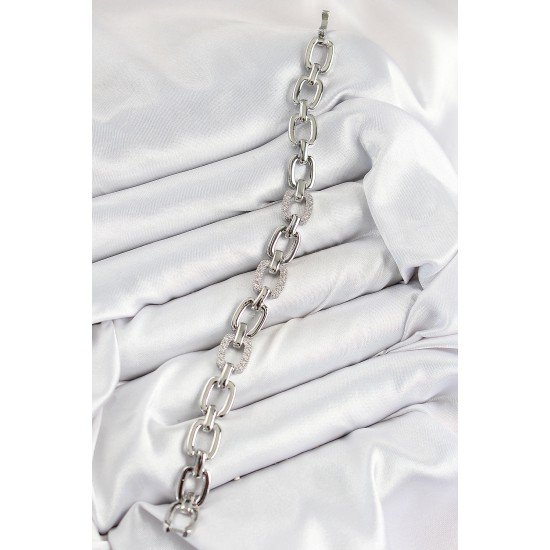 Pirinç Zirkon Taşlı Parçalı Zincir Model Gümüş Renk Kadın Bileklik Pirinç Zirkon Taşlı Parçalı Zincir Model Gümüş Renk Kadın Bileklik