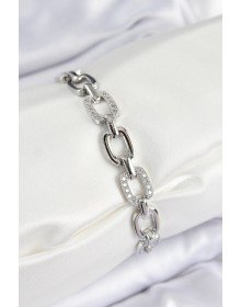 Pirinç Zirkon Taşlı Parçalı Zincir Model Gümüş Renk Kadın Bileklik
