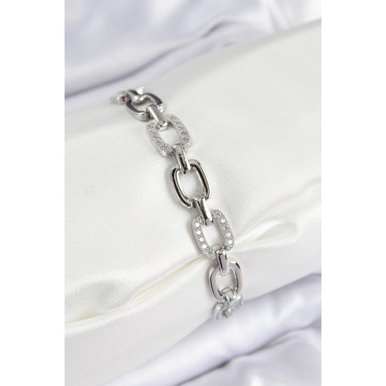 Pirinç Zirkon Taşlı Parçalı Zincir Model Gümüş Renk Kadın Bileklik Pirinç Zirkon Taşlı Parçalı Zincir Model Gümüş Renk Kadın Bileklik