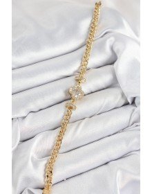 Pirinç Zirkon Taşlı Yonca Model Gold Renk Kadın Bileklik