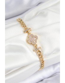 Pirinç Zirkon Taşlı Yonca Model Gold Renk Kadın Bileklik