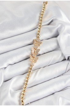 Pirinç Zirkon Taşlı Kelebek Model Gold Renk Kadın Bileklik