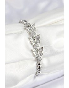 Pirinç Zirkon Taşlı Kelebek Model Gümüş Renk Kadın Bileklik