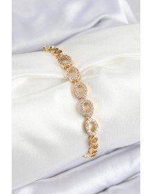 Pirinç Zirkon Taşlı Oval Model Gold Renk Kadın Bileklik