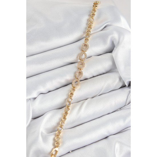 Pirinç Zirkon Taşlı Oval Model Gold Renk Kadın Bileklik