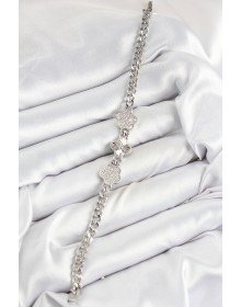 Pirinç Zirkon Taşlı Yonca Model Gümüş Renk Kadın Bileklik