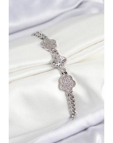 Pirinç Zirkon Taşlı Yonca Model Gümüş Renk Kadın Bileklik