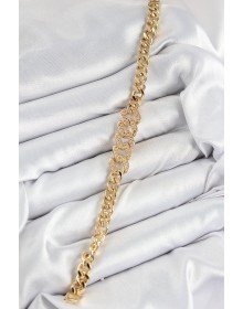 Pirinç Zirkon Taşlı Ezme Küba Zincir Model Gold Renk Kadın Bileklik