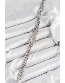 Pirinç Zirkon Taşlı Ezme Küba Zincir Model Gümüş Renk Kadın Bileklik