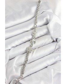 Pirinç Zirkon Taşlı Yonca Model Gümüş Renk Kadın Bileklik