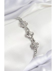 Pirinç Zirkon Taşlı Yonca Model Gümüş Renk Kadın Bileklik