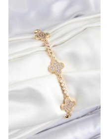 Pirinç Zirkon Taşlı Yonca Model Gold Renk Kadın Bileklik