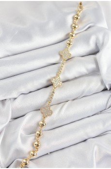 Pirinç Zirkon Taşlı Yonca Model Gold Renk Kadın Bileklik