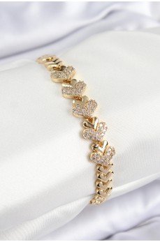 Pirinç Zirkon Taşlı Kalp Model Gold Renk Kadın Bileklik