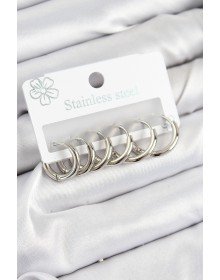 316L Çelik Halka Model Gümüş Renk 3'lü Set Kadın Küpe