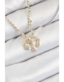 Pirinç Zirkon Taşlı Sallantılı Göz Model Ezme Zincir Gold Renk Kadın Kolye