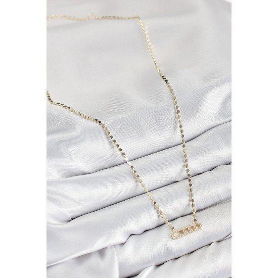 Pirinç Zirkon Taşlı Messika Model Ezme Zincir Gold Renk Kadın Kolye