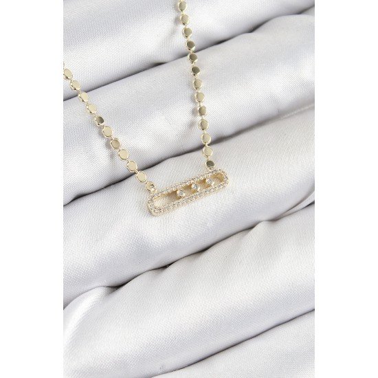 Pirinç Zirkon Taşlı Messika Model Ezme Zincir Gold Renk Kadın Kolye