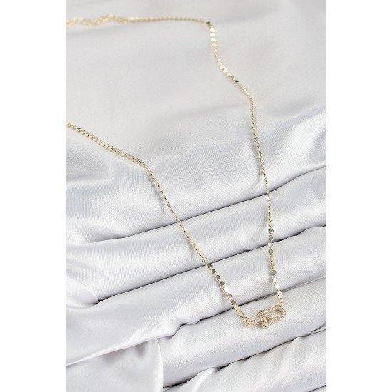 Pirinç Zirkon Taşlı Tifany Model Ezme Zincir Gold Renk Kadın Kolye