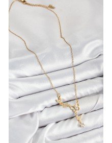 316L Çelik Zirkon Taşlı Kelebek Model Gold Renk Kadın Kolye