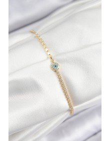 Pirinç Zirkon Taşlı Nazar Model Ezme Zincir Gold Renk Kadın Bileklik