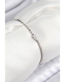 Pirinç Zirkon Taşlı Damla Model Ezme Zincir Gümüş Renk Kadın Bileklik