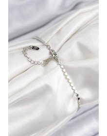 Pirinç Zirkon Taşlı Damla Model Ezme Zincir Gümüş Renk Kadın Bileklik