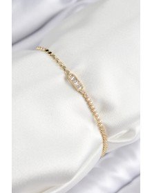 Pirinç Zirkon Taşlı Dikdörtgen Model Ezme Zincir Gold Renk Kadın Bileklik