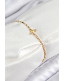 Pirinç Zirkon Taşlı Arı Model Ezme Zincir Gold Renk Kadın Bileklik